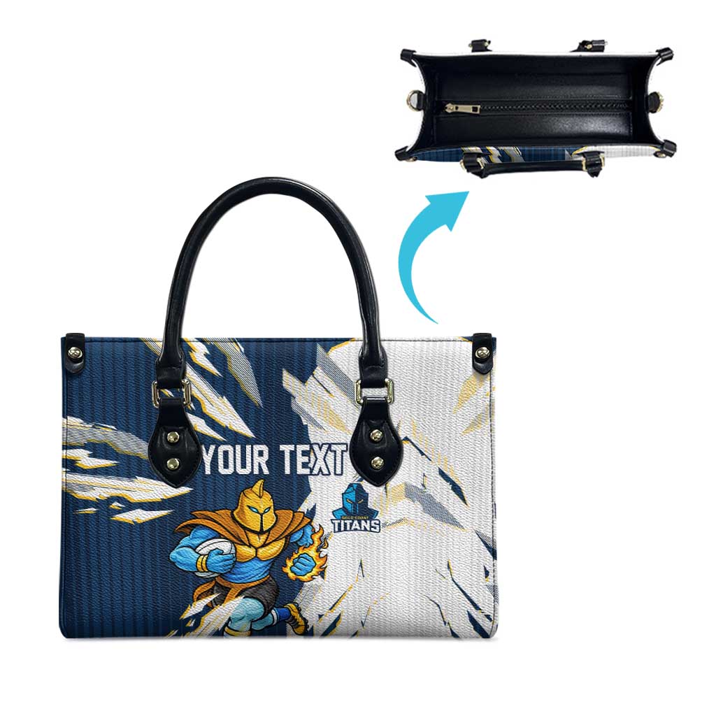 Personalized Gold Coast Titans Leather Bag Dynamic Lightning Mascot Rugby Australia