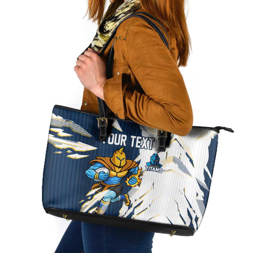Personalized Gold Coast Titans Leather Tote Bag Dynamic Lightning Mascot Rugby Australia