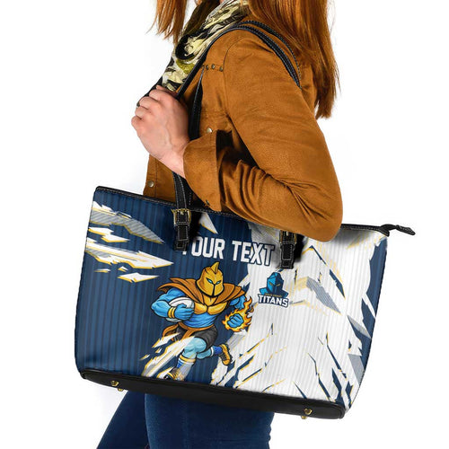 Personalized Gold Coast Titans Leather Tote Bag Dynamic Lightning Mascot Rugby Australia