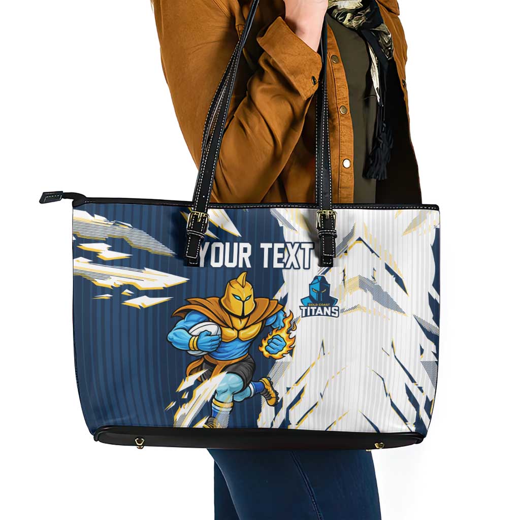 Personalized Gold Coast Titans Leather Tote Bag Dynamic Lightning Mascot Rugby Australia