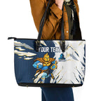 Personalized Gold Coast Titans Leather Tote Bag Dynamic Lightning Mascot Rugby Australia