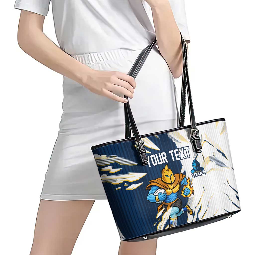 Personalized Gold Coast Titans Leather Tote Bag Dynamic Lightning Mascot Rugby Australia