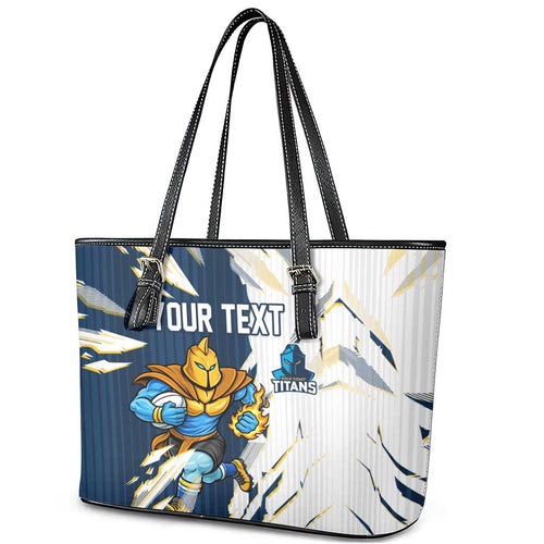 Personalized Gold Coast Titans Leather Tote Bag Dynamic Lightning Mascot Rugby Australia