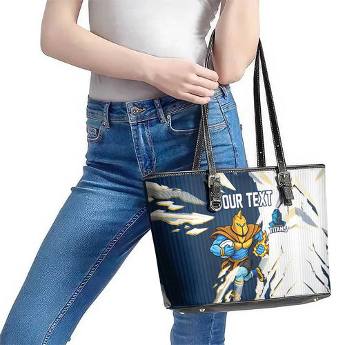 Personalized Gold Coast Titans Leather Tote Bag Dynamic Lightning Mascot Rugby Australia