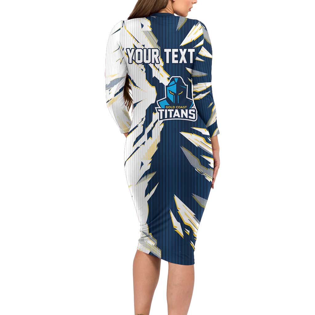 Personalized Gold Coast Titans Long Sleeve Bodycon Dress Dynamic Lightning Mascot Rugby Australia
