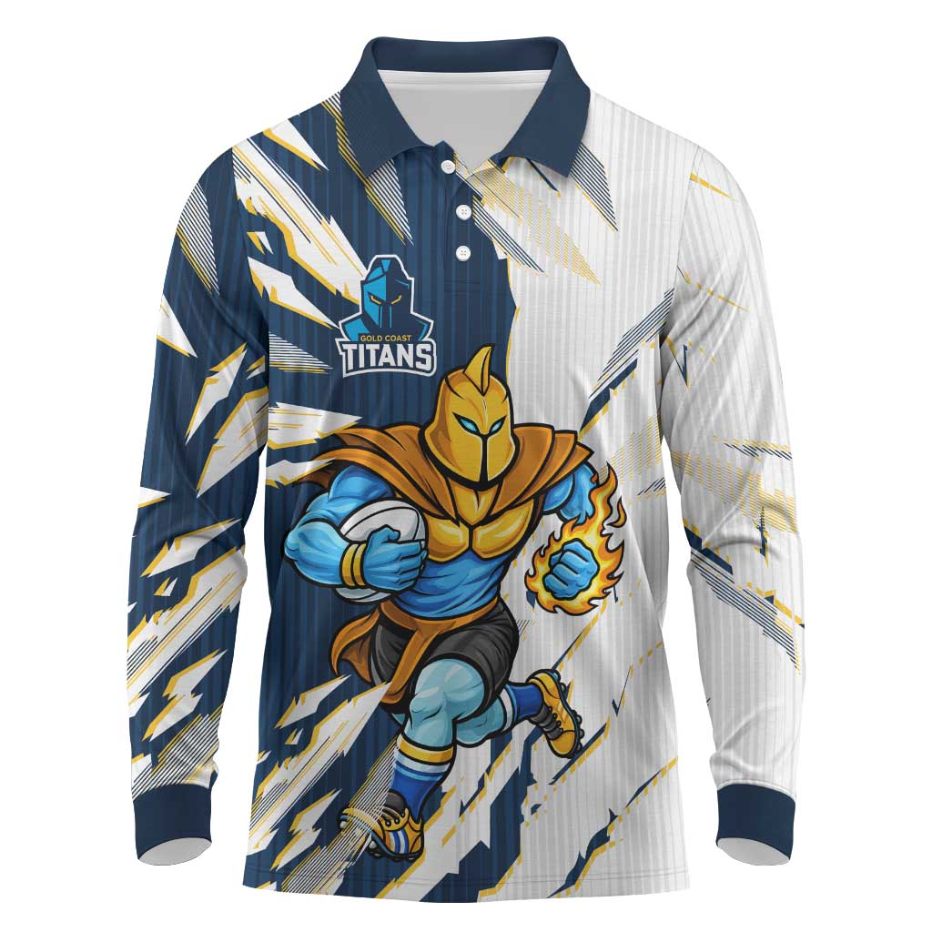 Personalized Gold Coast Titans Long Sleeve Polo Shirt Dynamic Lightning Mascot Rugby Australia