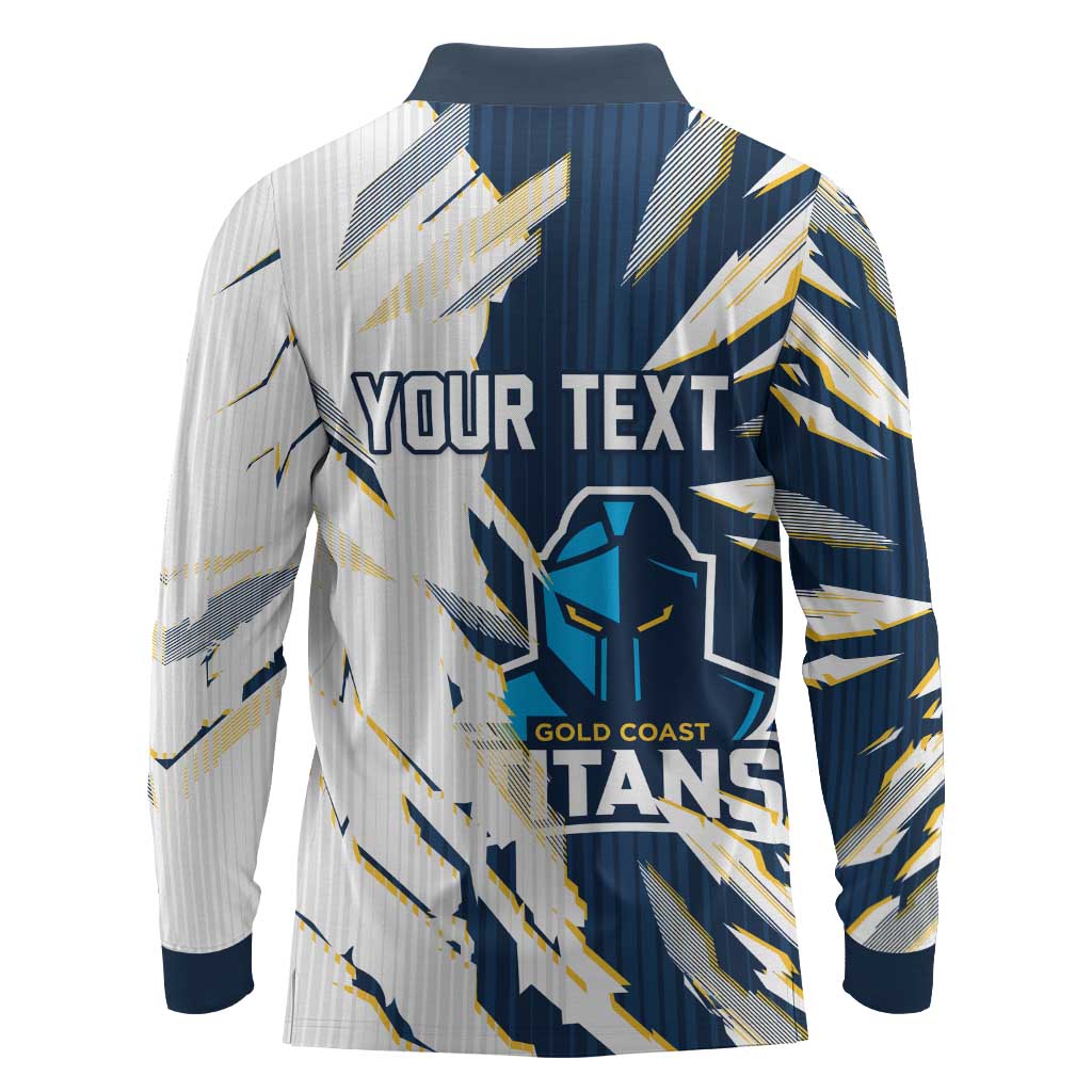 Personalized Gold Coast Titans Long Sleeve Polo Shirt Dynamic Lightning Mascot Rugby Australia