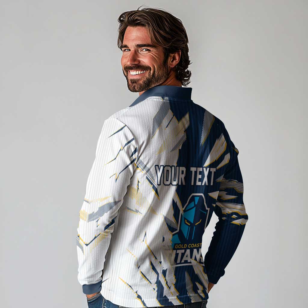 Personalized Gold Coast Titans Long Sleeve Polo Shirt Dynamic Lightning Mascot Rugby Australia