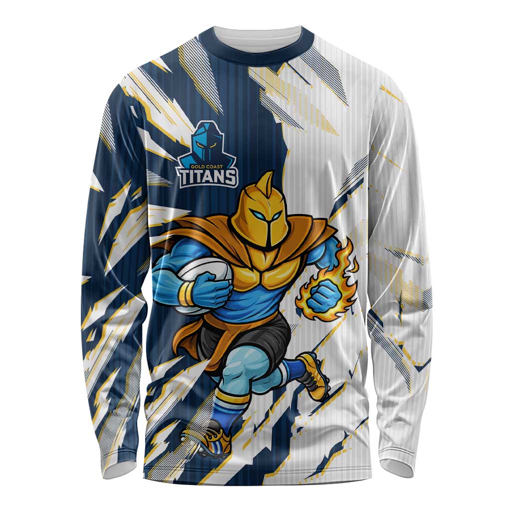 Personalized Gold Coast Titans Long Sleeve Shirt Dynamic Lightning Mascot Rugby Australia
