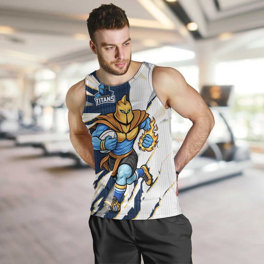 Personalized Gold Coast Titans Men Tank Top Dynamic Lightning Mascot Rugby Australia