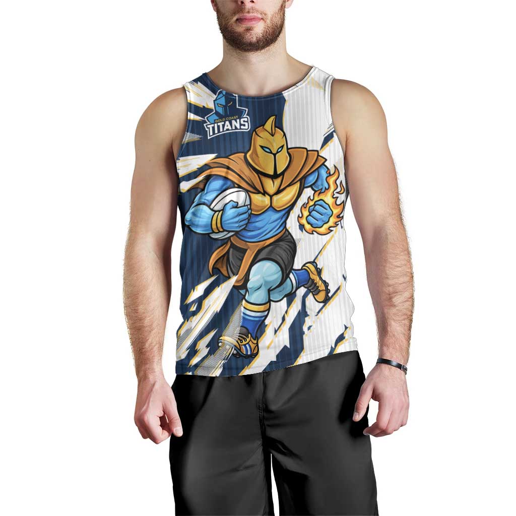 Personalized Gold Coast Titans Men Tank Top Dynamic Lightning Mascot Rugby Australia