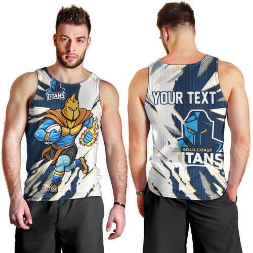 Personalized Gold Coast Titans Men Tank Top Dynamic Lightning Mascot Rugby Australia