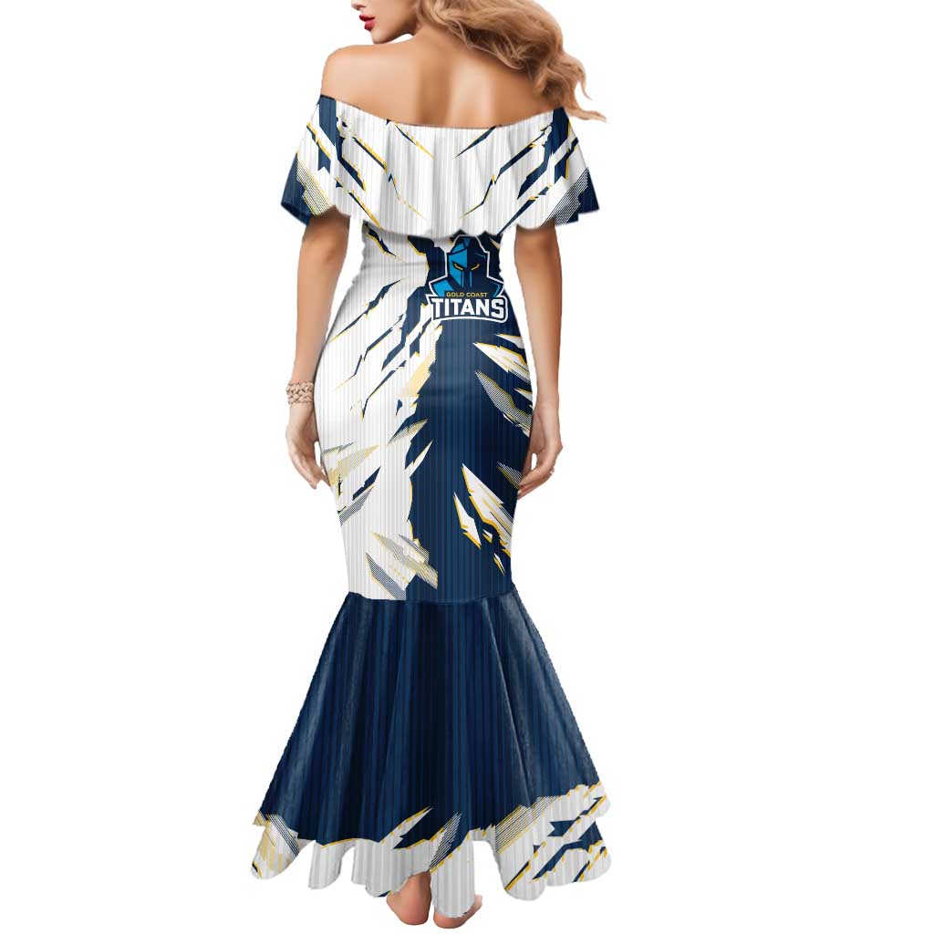 Personalized Gold Coast Titans Mermaid Dress Dynamic Lightning Mascot Rugby Australia