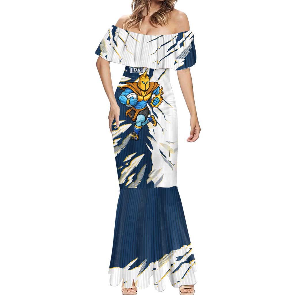 Personalized Gold Coast Titans Mermaid Dress Dynamic Lightning Mascot Rugby Australia