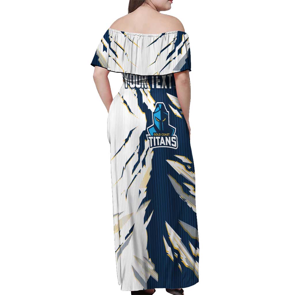 Personalized Gold Coast Titans Off Shoulder Maxi Dress Dynamic Lightning Mascot Rugby Australia