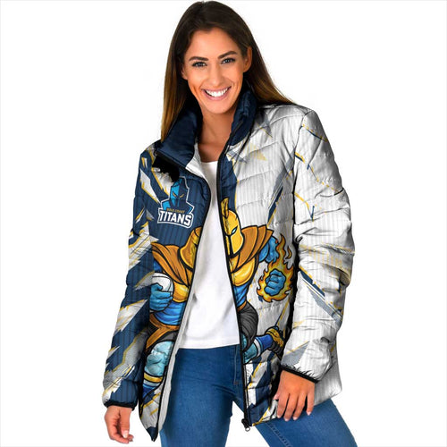 Personalized Gold Coast Titans Padded Jacket Dynamic Lightning Mascot Rugby Australia