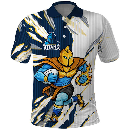 Personalized Gold Coast Titans Polo Shirt Dynamic Lightning Mascot Rugby Australia