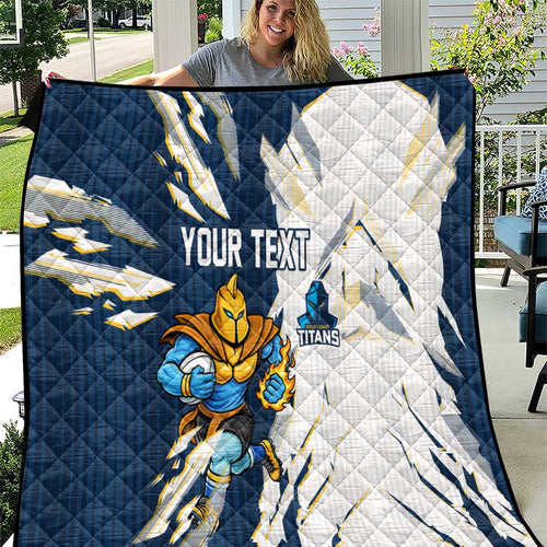 Personalized Gold Coast Titans Quilt Dynamic Lightning Mascot Rugby Australia