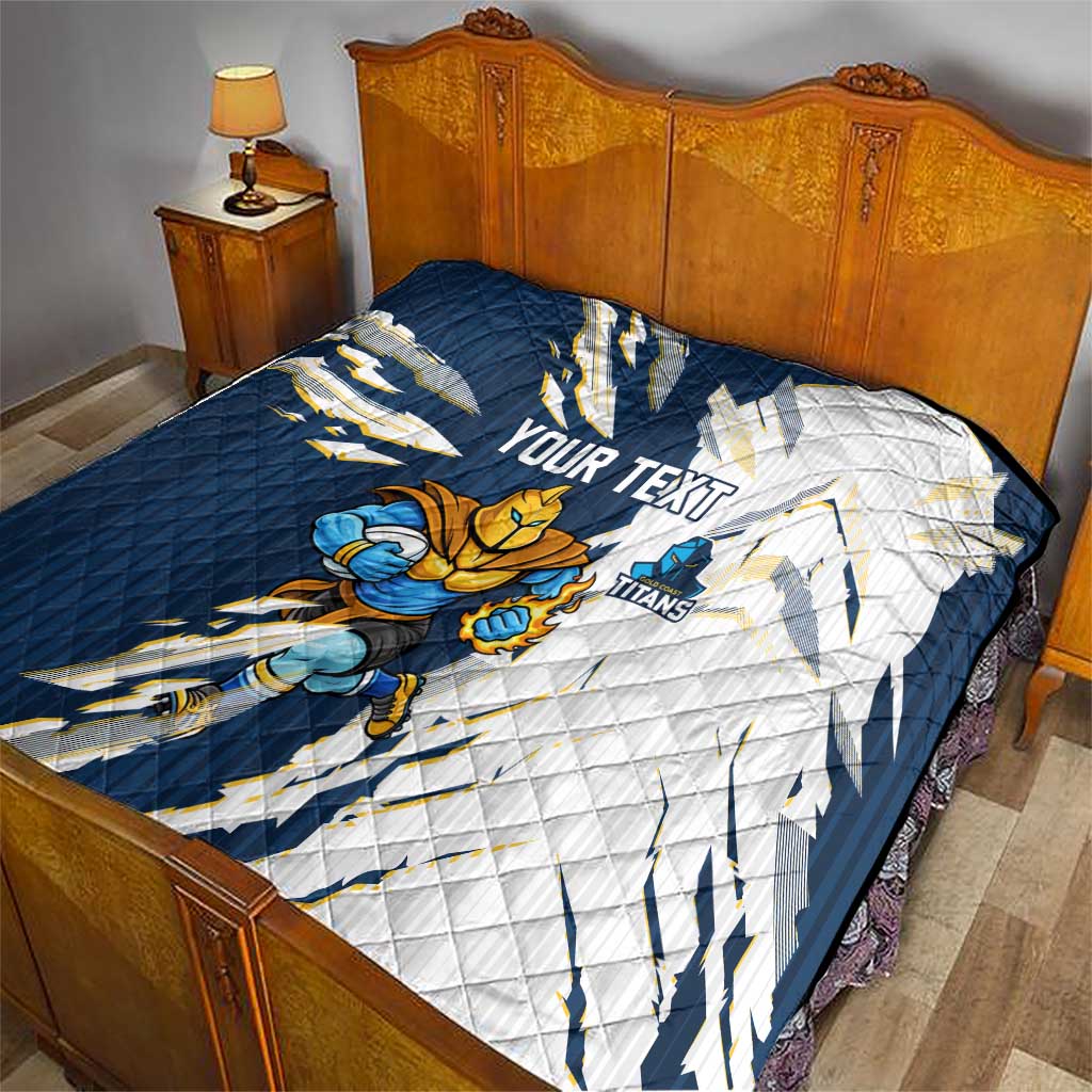 Personalized Gold Coast Titans Quilt Dynamic Lightning Mascot Rugby Australia