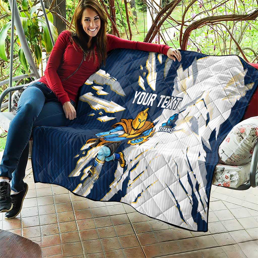 Personalized Gold Coast Titans Quilt Dynamic Lightning Mascot Rugby Australia