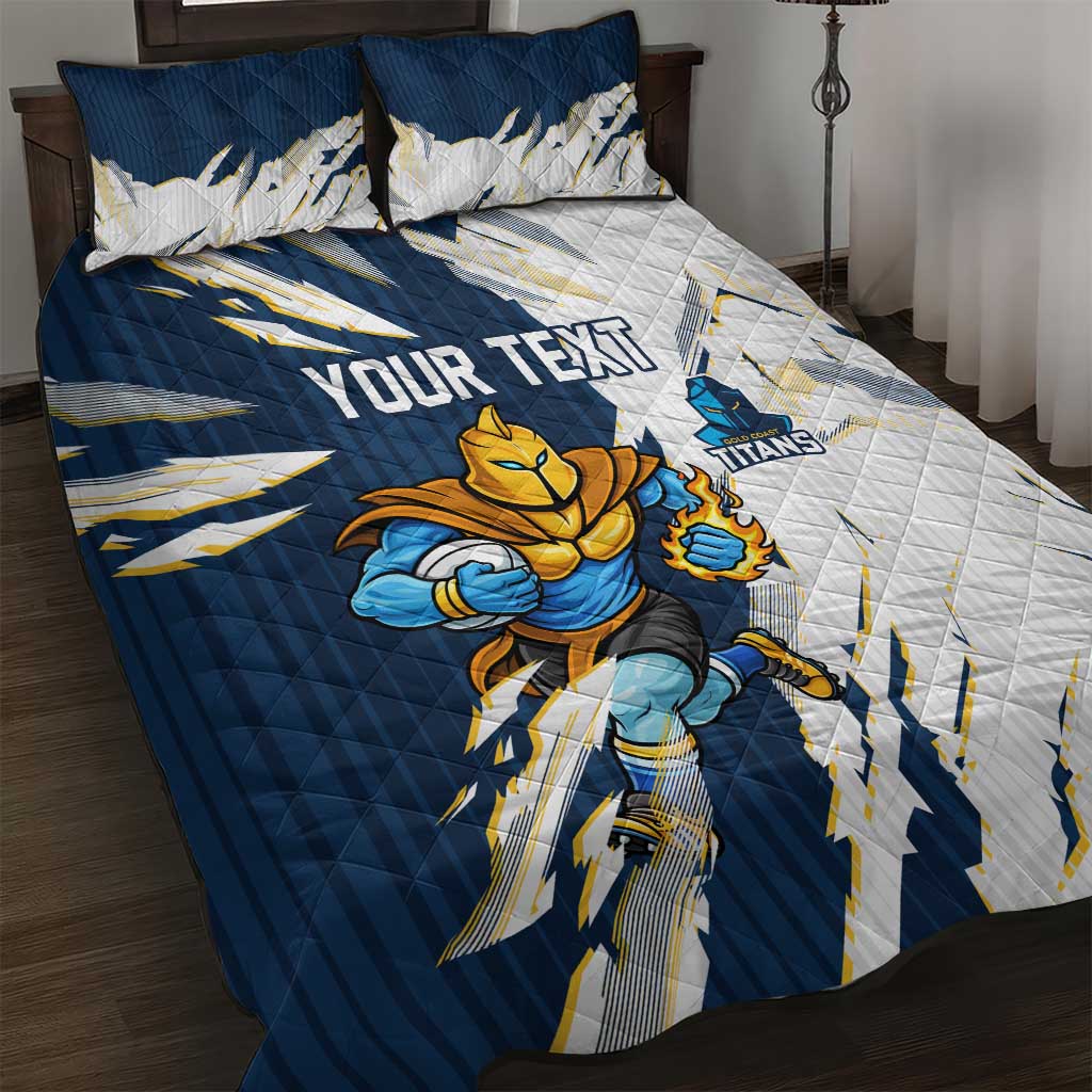 Personalized Gold Coast Titans Quilt Bed Set Dynamic Lightning Mascot Rugby Australia