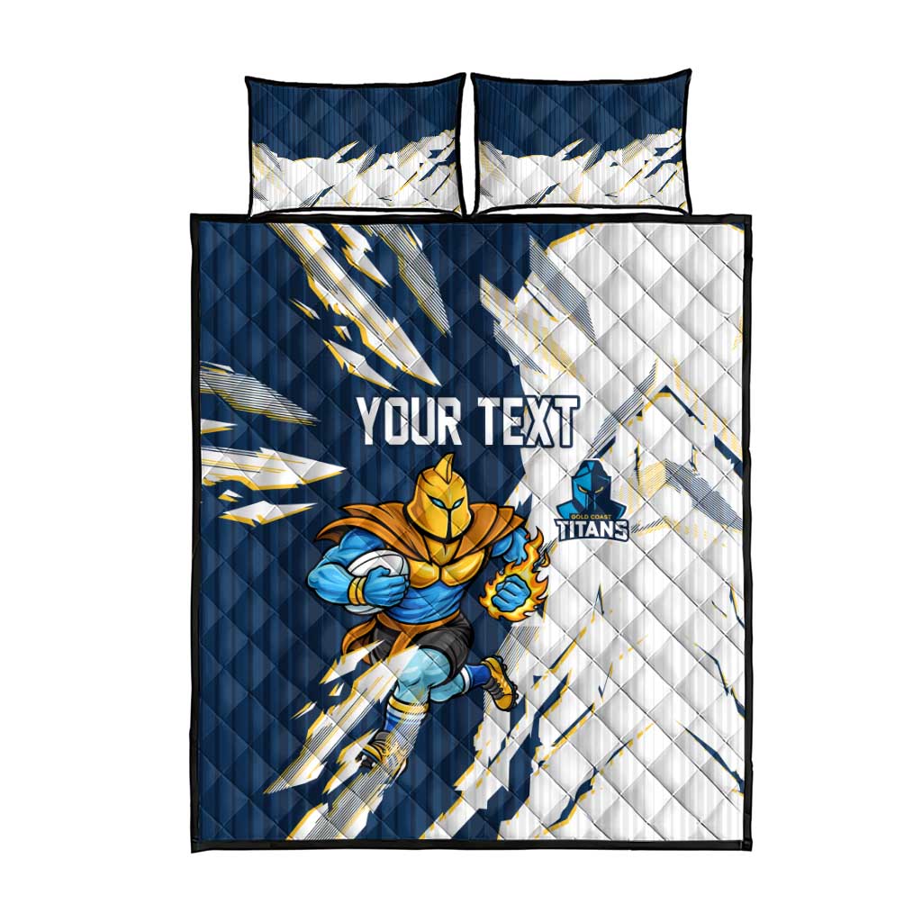 Personalized Gold Coast Titans Quilt Bed Set Dynamic Lightning Mascot Rugby Australia