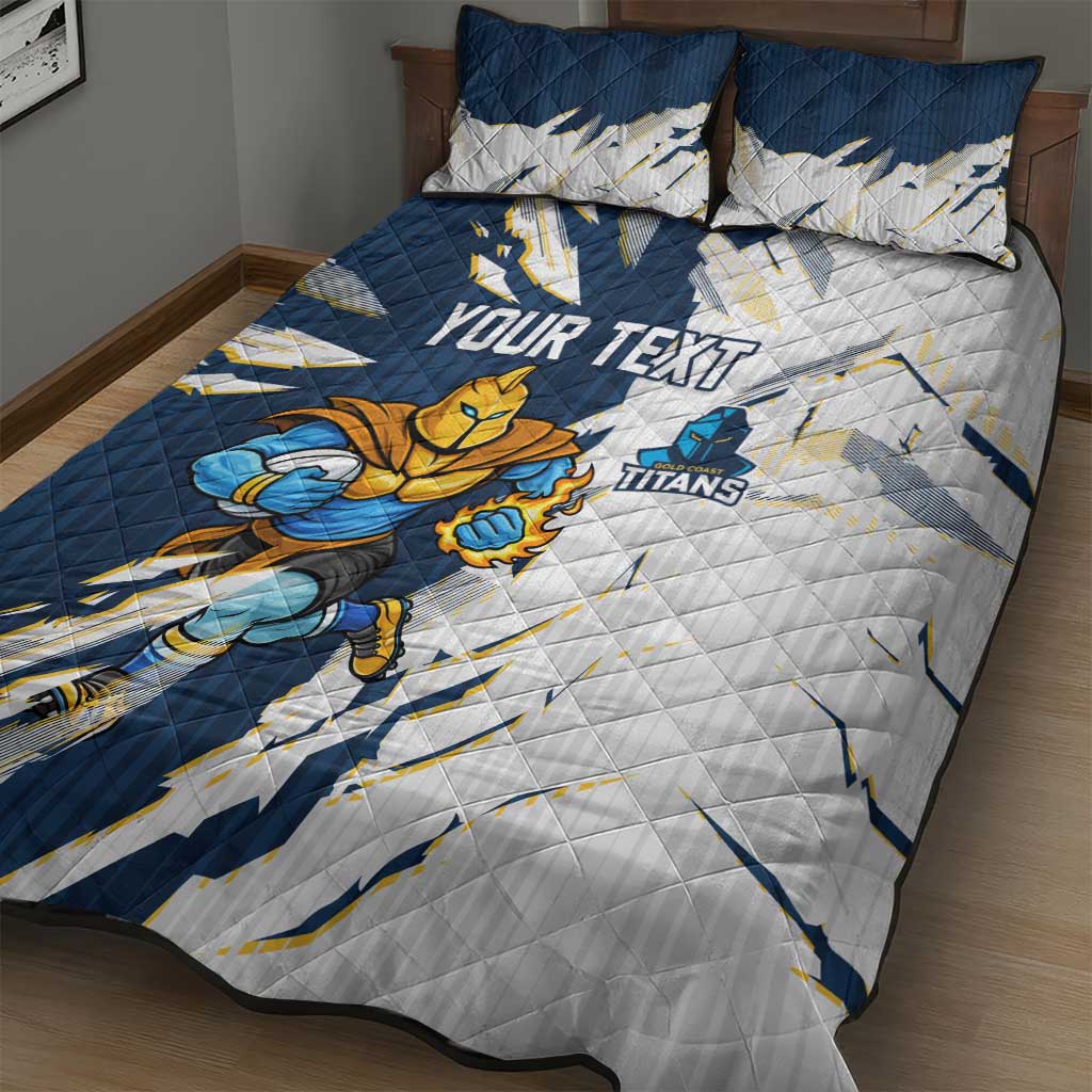 Personalized Gold Coast Titans Quilt Bed Set Dynamic Lightning Mascot Rugby Australia