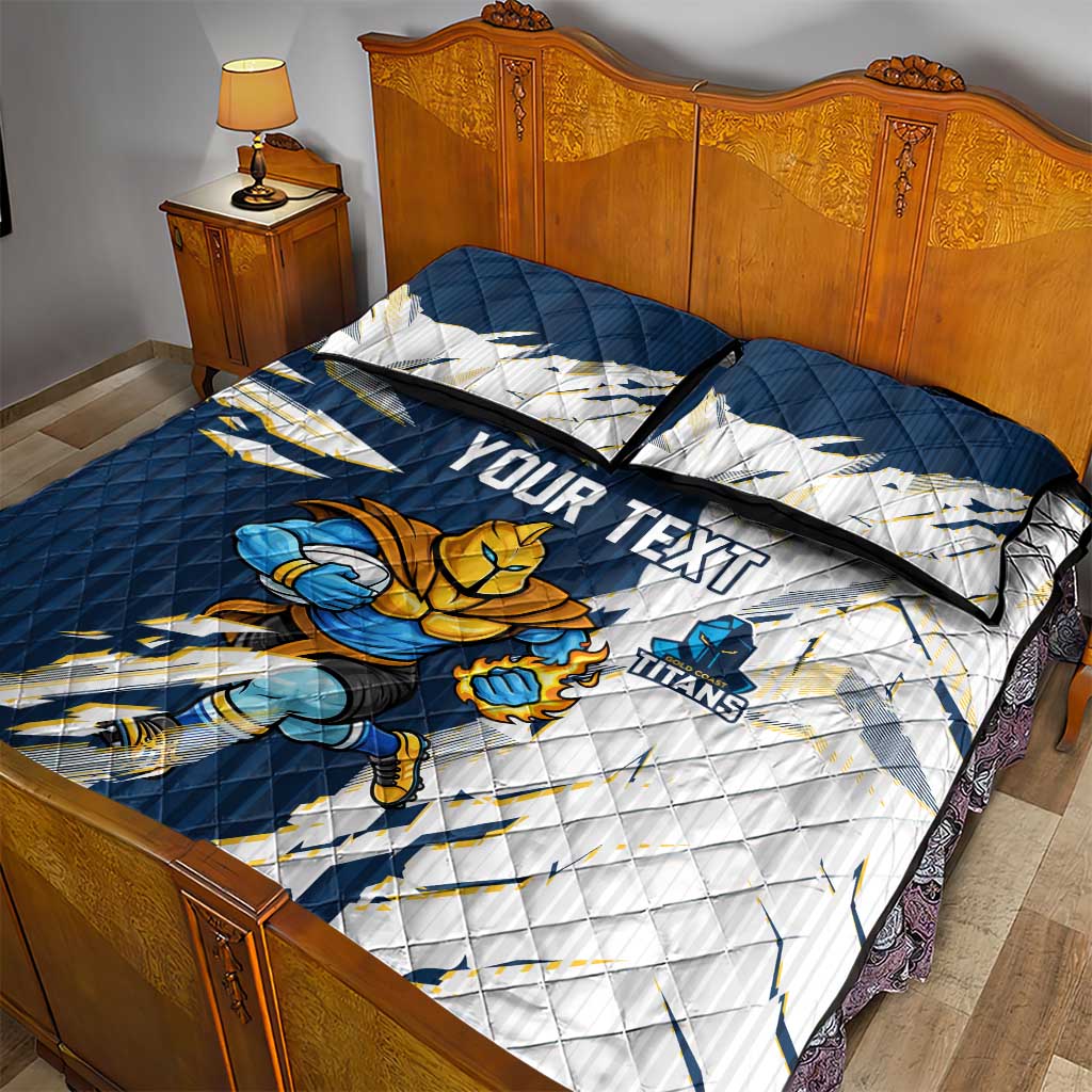 Personalized Gold Coast Titans Quilt Bed Set Dynamic Lightning Mascot Rugby Australia