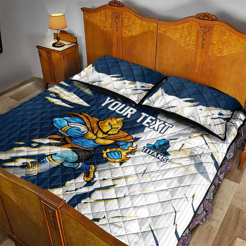 Personalized Gold Coast Titans Quilt Bed Set Dynamic Lightning Mascot Rugby Australia