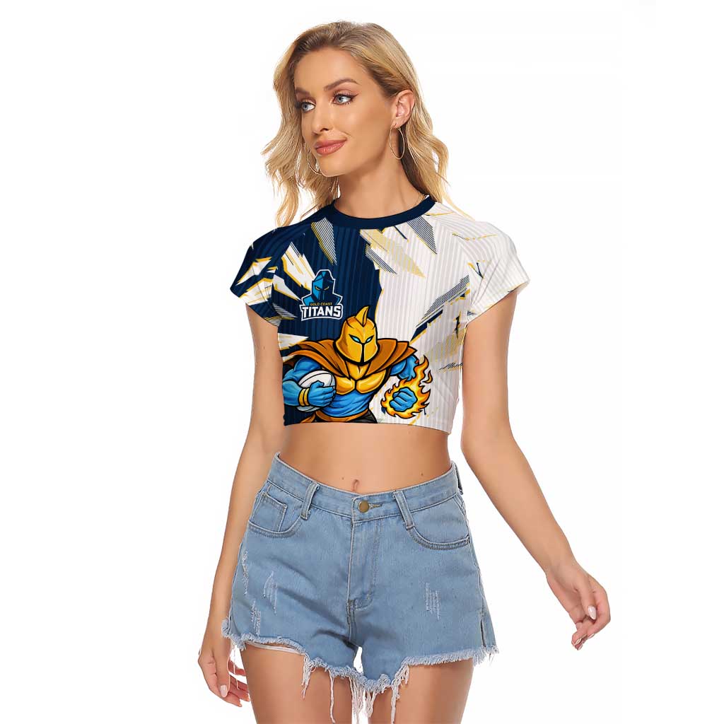 Personalized Gold Coast Titans Raglan Cropped T Shirt Dynamic Lightning Mascot Rugby Australia