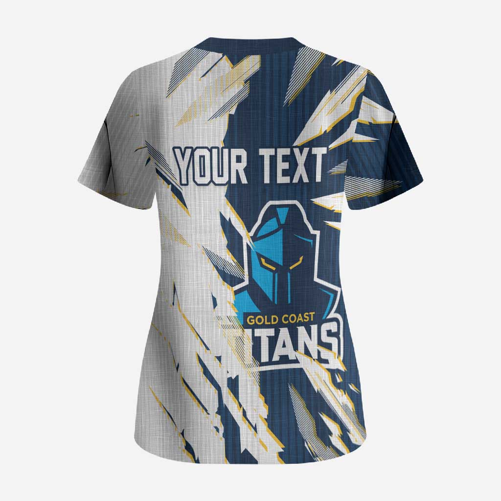 Personalized Gold Coast Titans Scrub Top Dynamic Lightning Mascot Rugby Australia