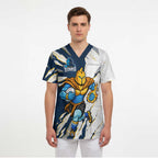 Personalized Gold Coast Titans Scrub Top Dynamic Lightning Mascot Rugby Australia