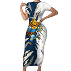 Personalized Gold Coast Titans Short Sleeve Bodycon Dress Dynamic Lightning Mascot Rugby Australia