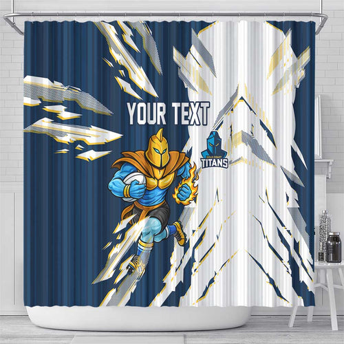 Personalized Gold Coast Titans Shower Curtain Dynamic Lightning Mascot Rugby Australia