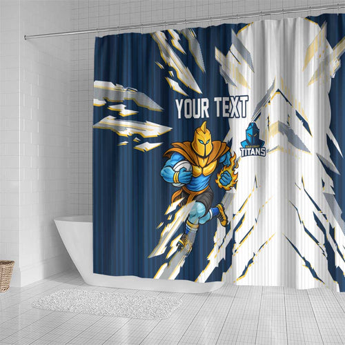 Personalized Gold Coast Titans Shower Curtain Dynamic Lightning Mascot Rugby Australia