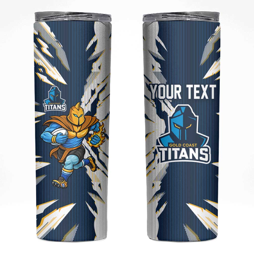 Personalized Gold Coast Titans Skinny Tumbler Dynamic Lightning Mascot Rugby Australia
