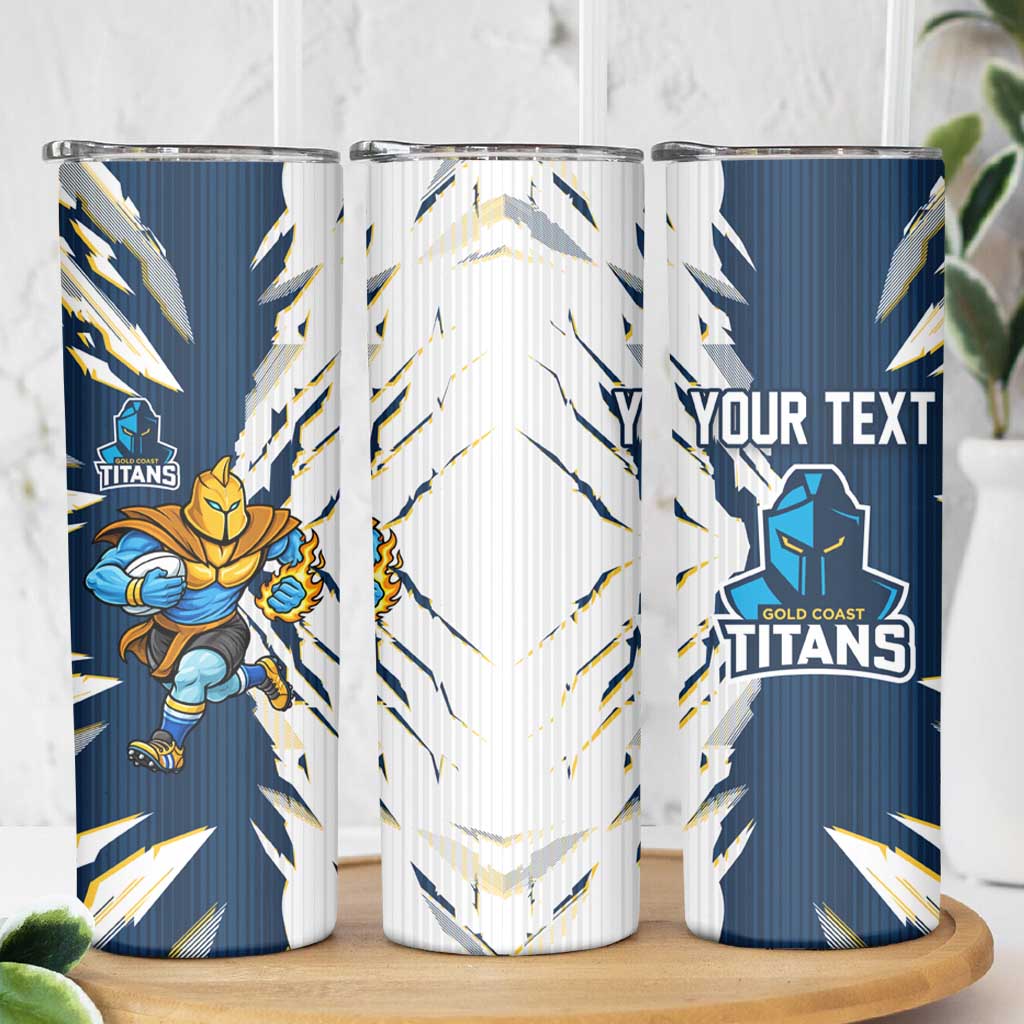 Personalized Gold Coast Titans Skinny Tumbler Dynamic Lightning Mascot Rugby Australia