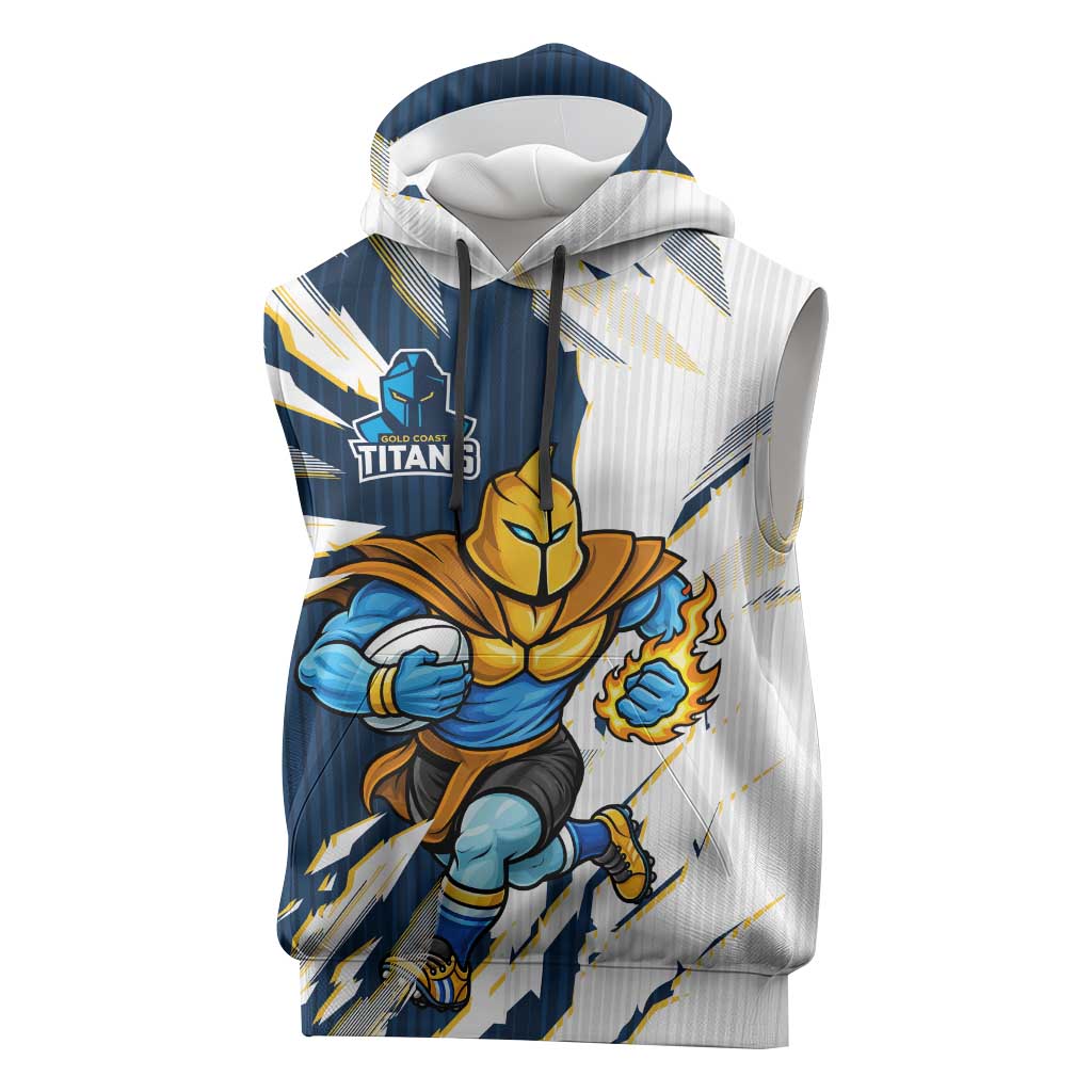 Personalized Gold Coast Titans Sleeveless Hoodie Dynamic Lightning Mascot Rugby Australia