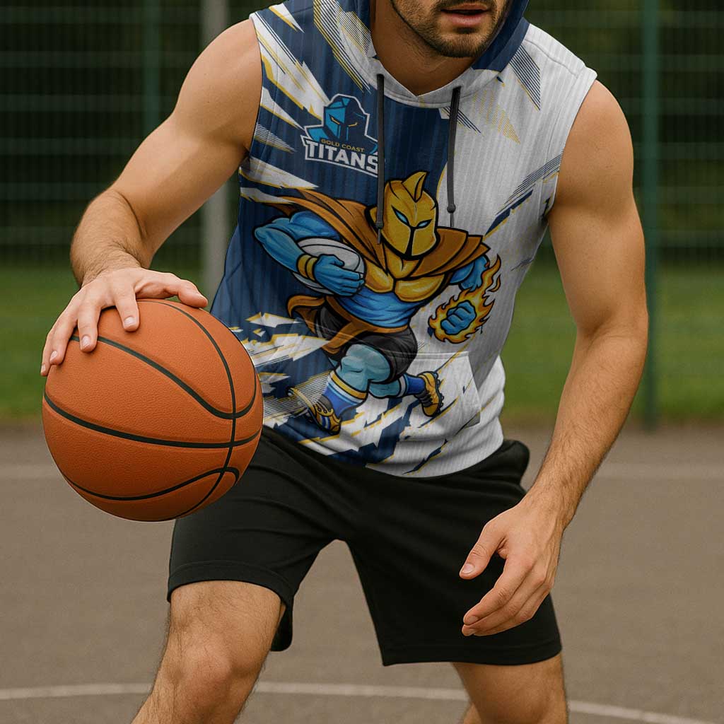 Personalized Gold Coast Titans Sleeveless Hoodie Dynamic Lightning Mascot Rugby Australia