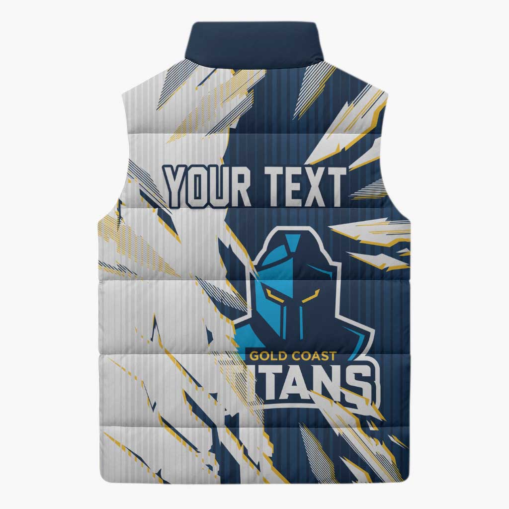Personalized Gold Coast Titans Sleeveless Puffer Jacket Dynamic Lightning Mascot Rugby Australia