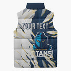 Personalized Gold Coast Titans Sleeveless Puffer Jacket Dynamic Lightning Mascot Rugby Australia