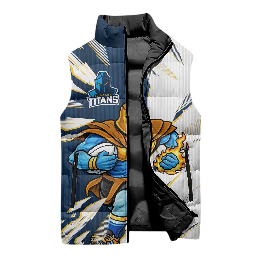 Personalized Gold Coast Titans Sleeveless Puffer Jacket Dynamic Lightning Mascot Rugby Australia