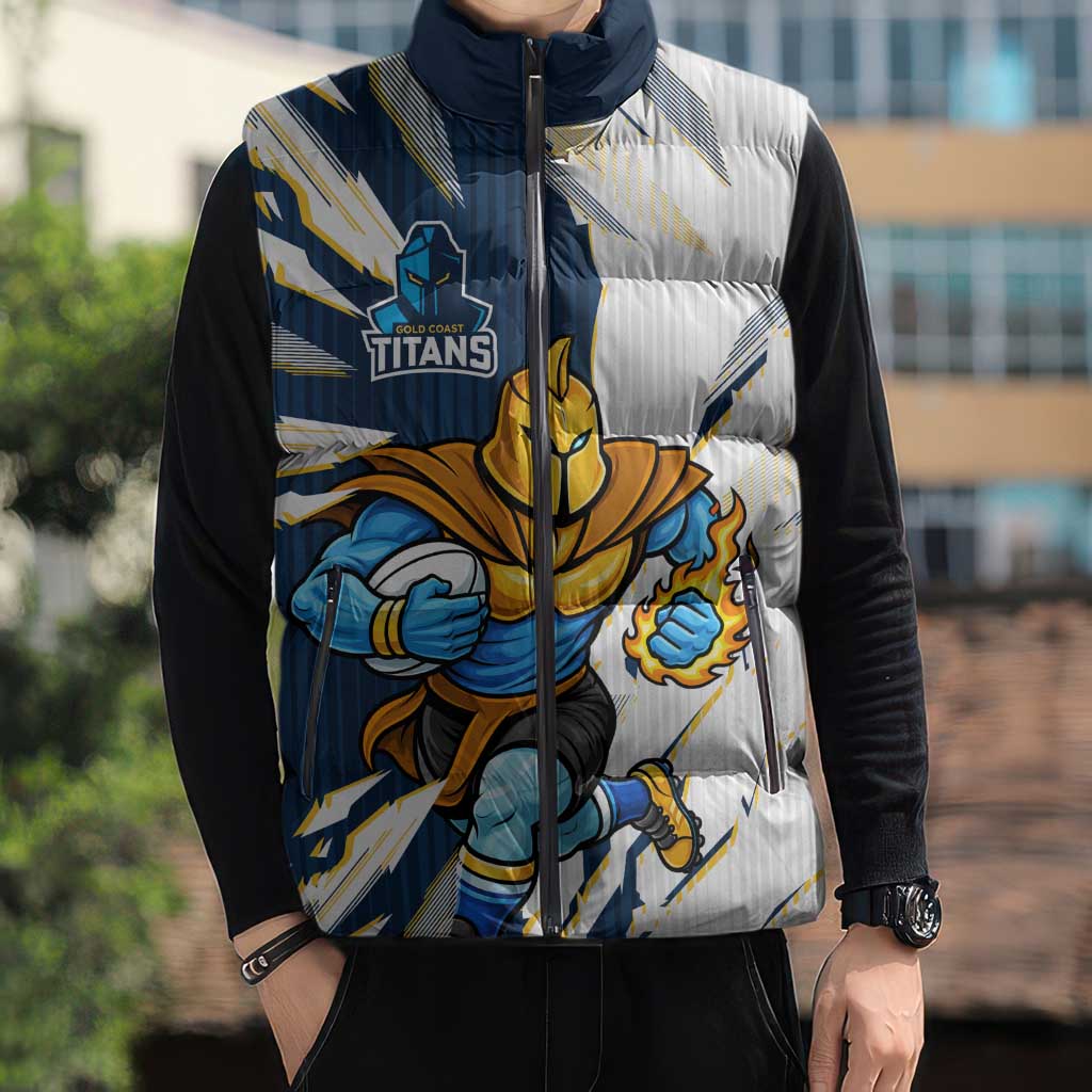 Personalized Gold Coast Titans Sleeveless Puffer Jacket Dynamic Lightning Mascot Rugby Australia