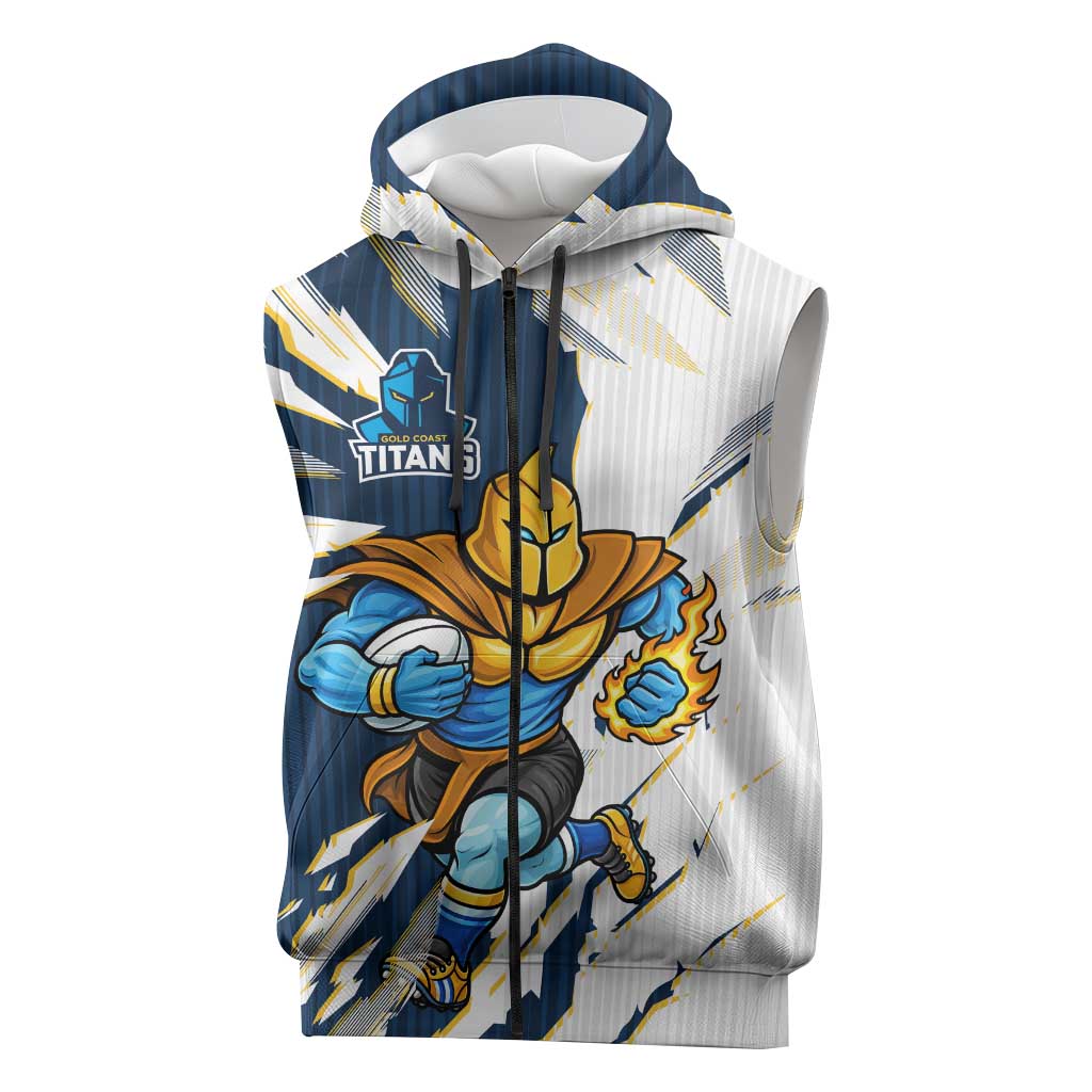 Personalized Gold Coast Titans Sleeveless Zip Hoodie Dynamic Lightning Mascot Rugby Australia