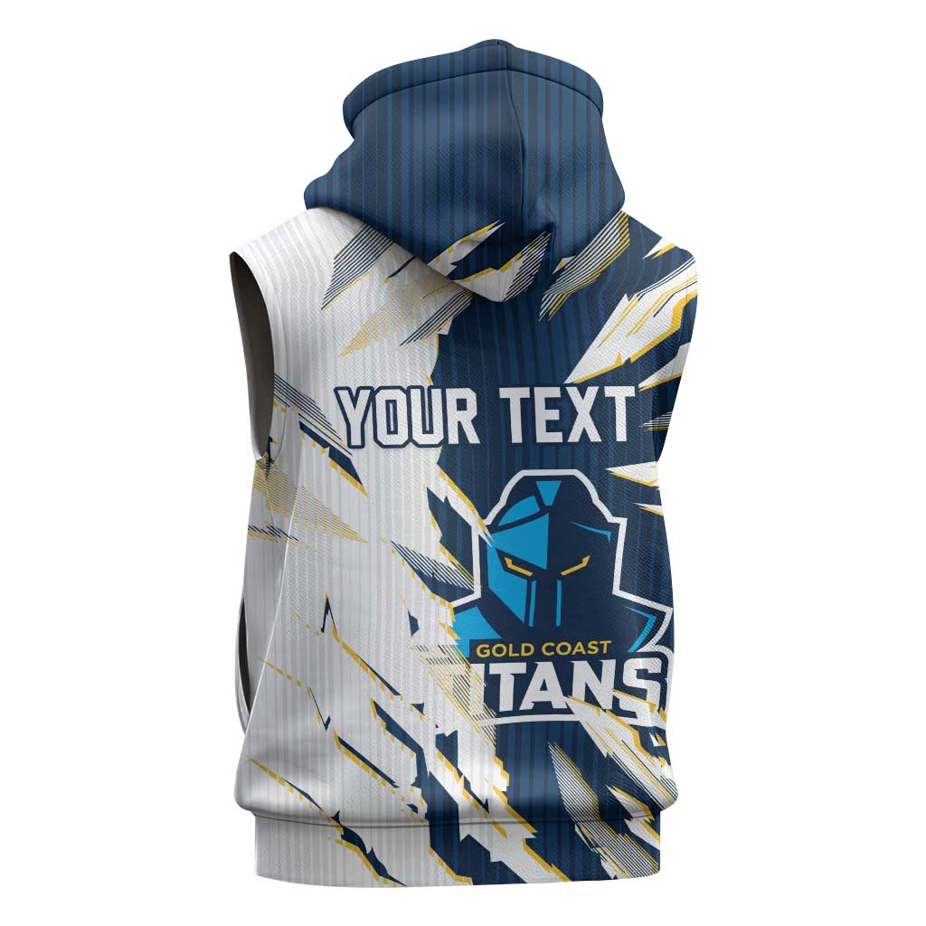 Personalized Gold Coast Titans Sleeveless Zip Hoodie Dynamic Lightning Mascot Rugby Australia