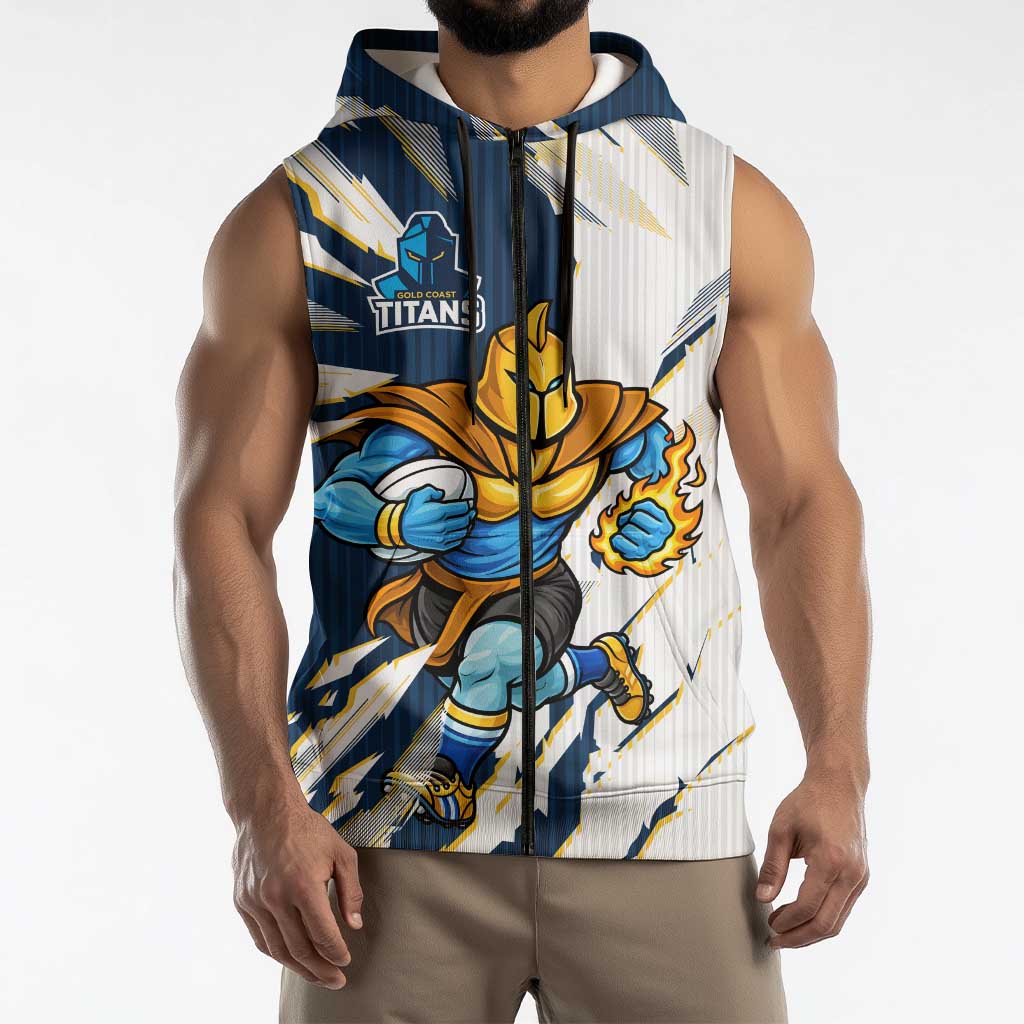 Personalized Gold Coast Titans Sleeveless Zip Hoodie Dynamic Lightning Mascot Rugby Australia