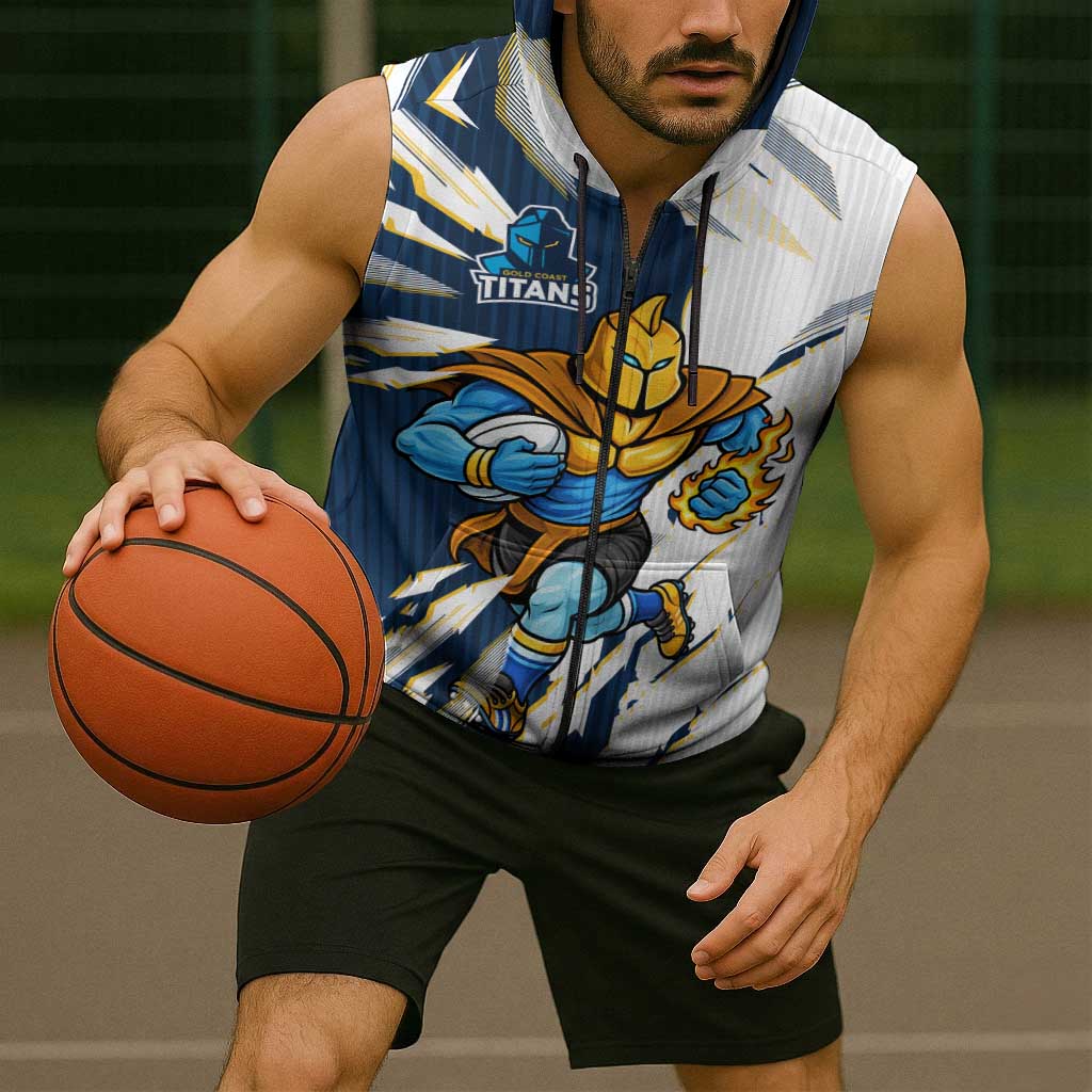 Personalized Gold Coast Titans Sleeveless Zip Hoodie Dynamic Lightning Mascot Rugby Australia