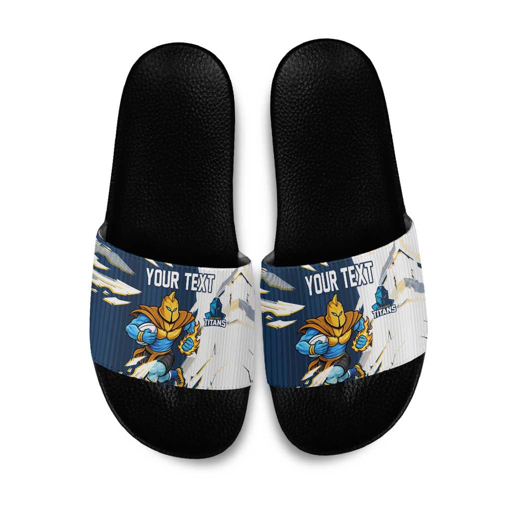 Personalized Gold Coast Titans Slide Sandals Dynamic Lightning Mascot Rugby Australia