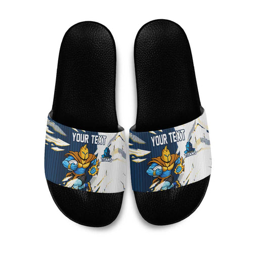 Personalized Gold Coast Titans Slide Sandals Dynamic Lightning Mascot Rugby Australia