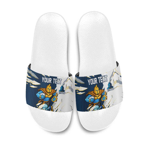 Personalized Gold Coast Titans Slide Sandals Dynamic Lightning Mascot Rugby Australia